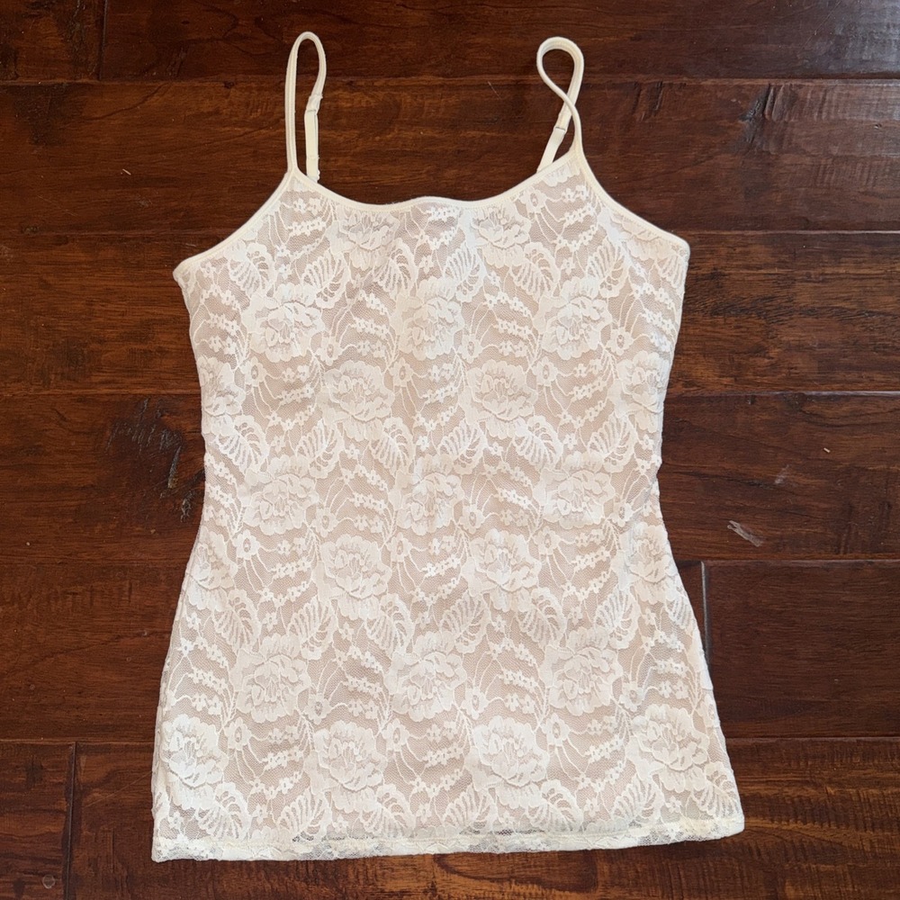 Express Lace Camisole Beige & Cream Tank Top Size Medium Lined For Braless Y2K